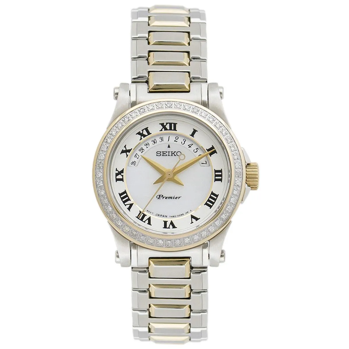 Seiko SXD774 Women's Premier White MOP Dial Two Tone Steel Bracelet Diamond Watch