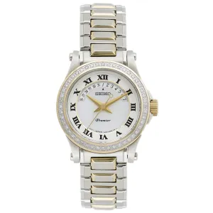 Seiko SXD774 Women's Premier White MOP Dial Two Tone Steel Bracelet Diamond Watch