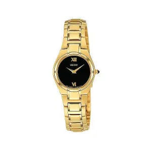 Seiko Women's Black Dial Gold Bracelet Watch SUJD54