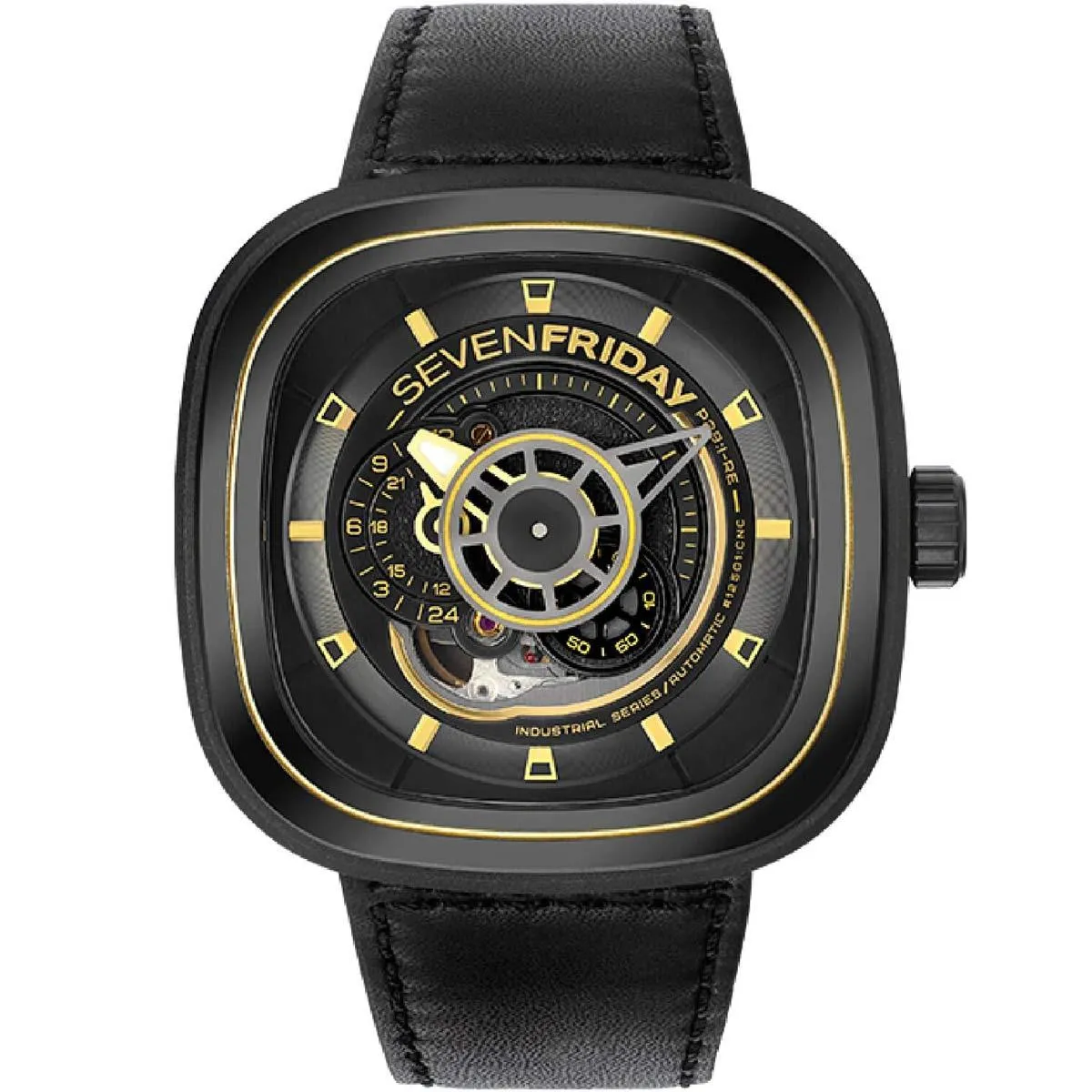 SevenFriday Men's Automatic Watch - P Series Power Reserve Black Dial Strap | P2B-02