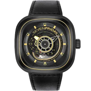 SevenFriday Men's Automatic Watch - P Series Power Reserve Black Dial Strap | P2B-02