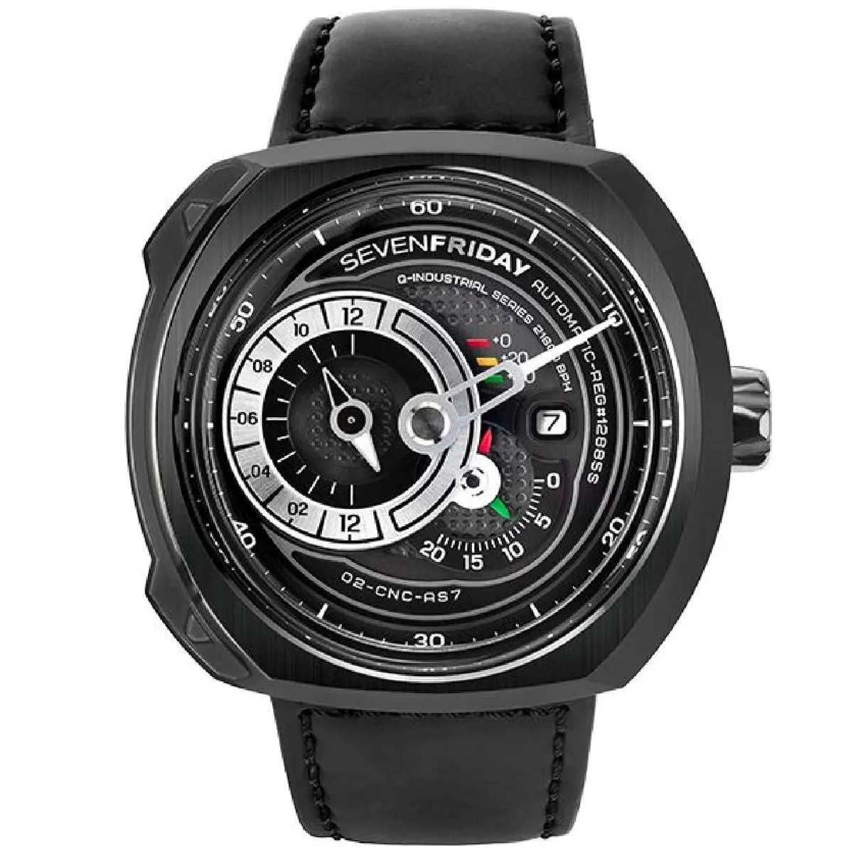 SevenFriday Men's Automatic Watch - Q Series Power Reserve Black Leather Strap | Q3-05