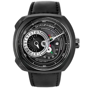SevenFriday Men's Automatic Watch - Q Series Power Reserve Black Leather Strap | Q3-05