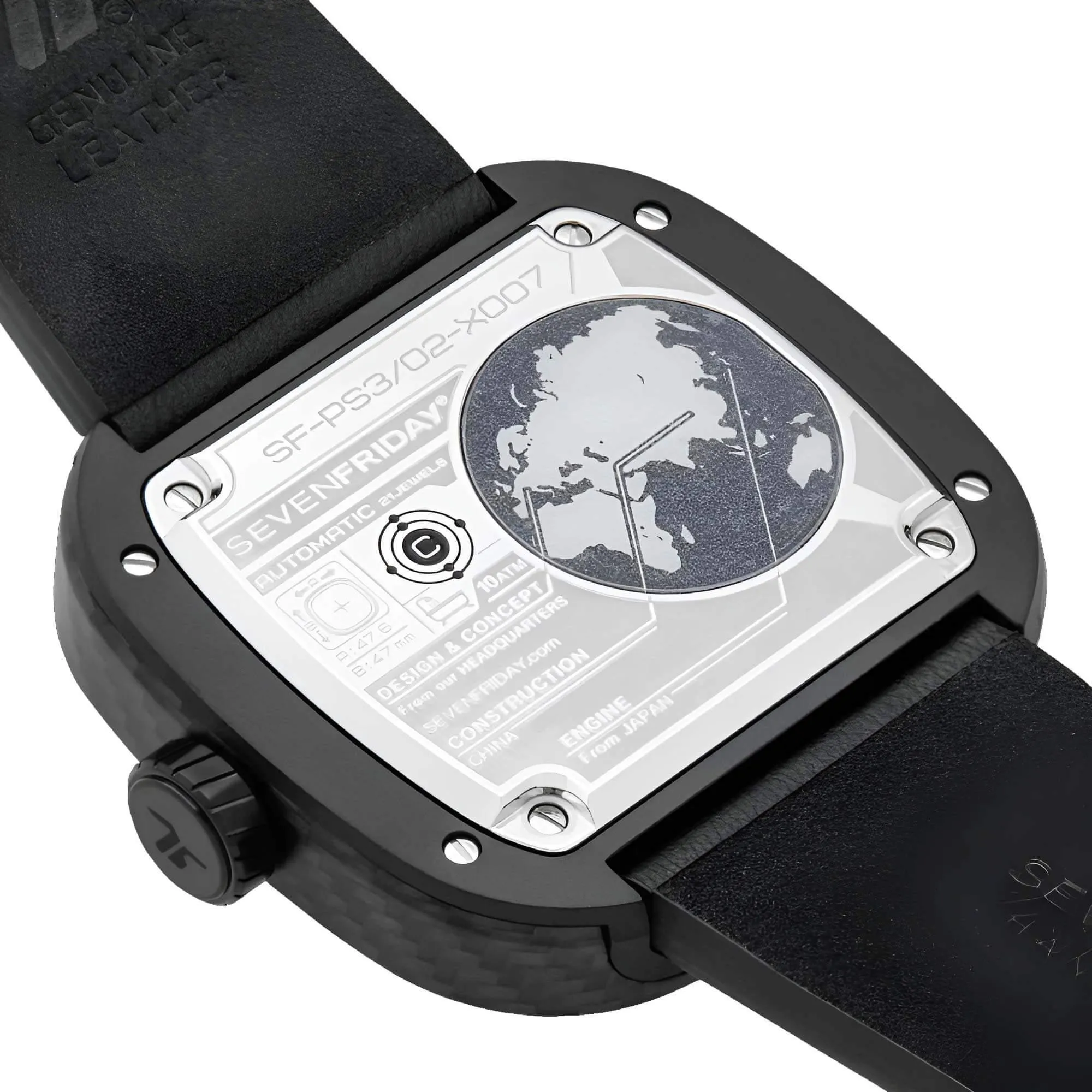 SevenFriday Men's Watch - P-Series Ruby Carbon Black Strap Power Reserve | PS3-02