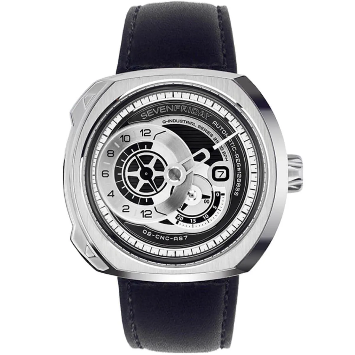 SevenFriday Men's Watch - Q Series Power Reserve Black and Silver Tone Dial | Q1-03