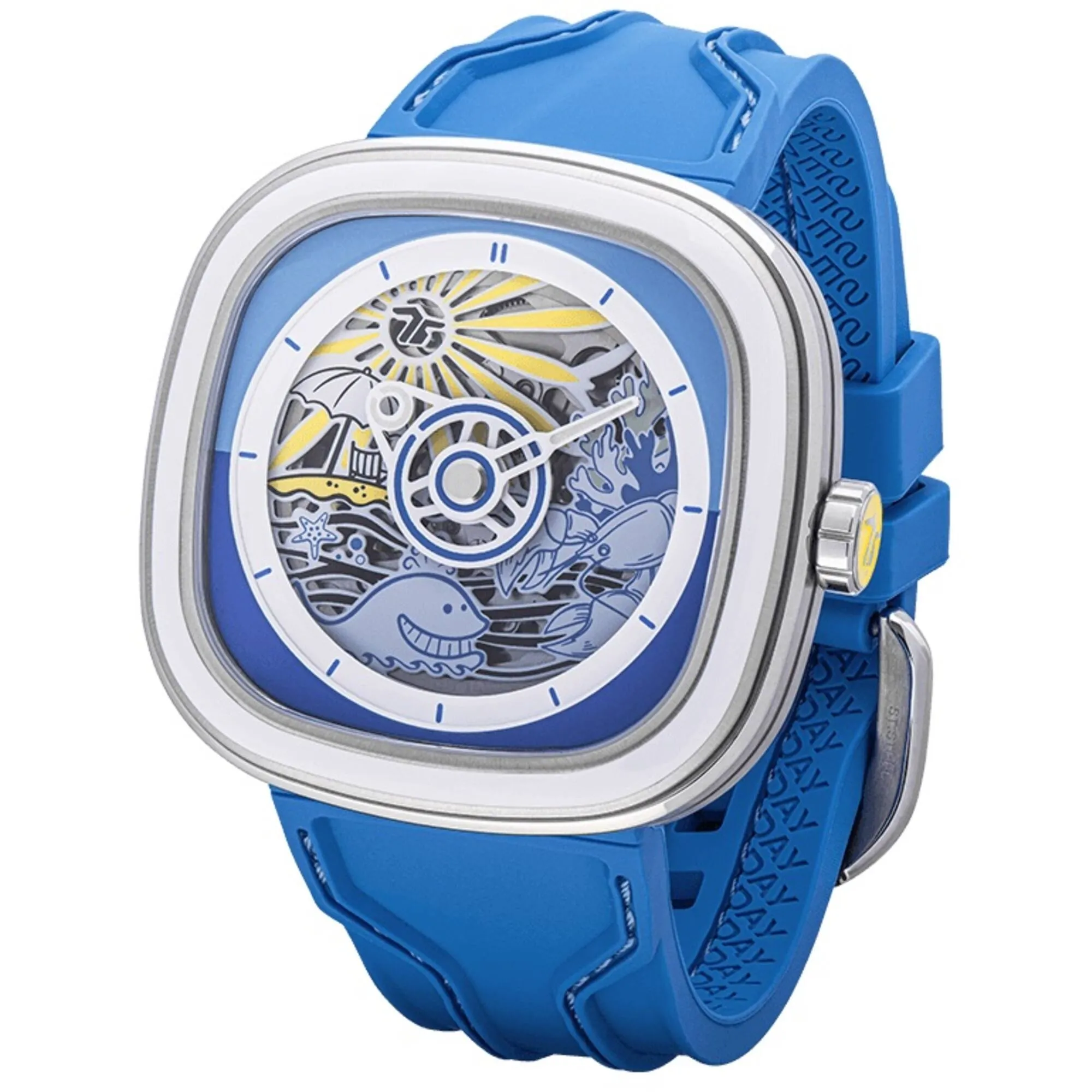 SevenFriday Unisex Watch - Beach Club Automatic Blue Soft Silicone Strap | T1-09