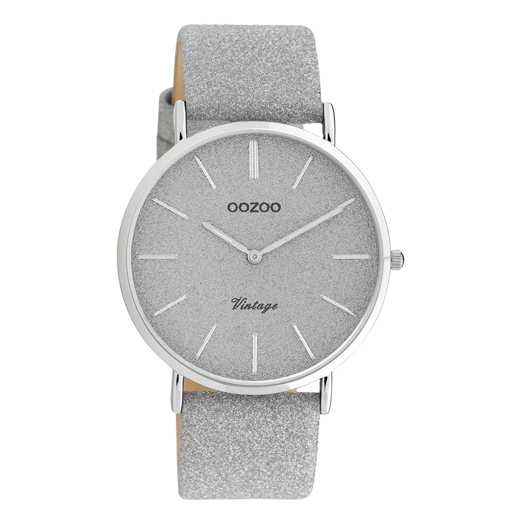 Silver coloured OOZOO watch with leather strap - C20160