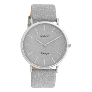 Silver coloured OOZOO watch with leather strap - C20160