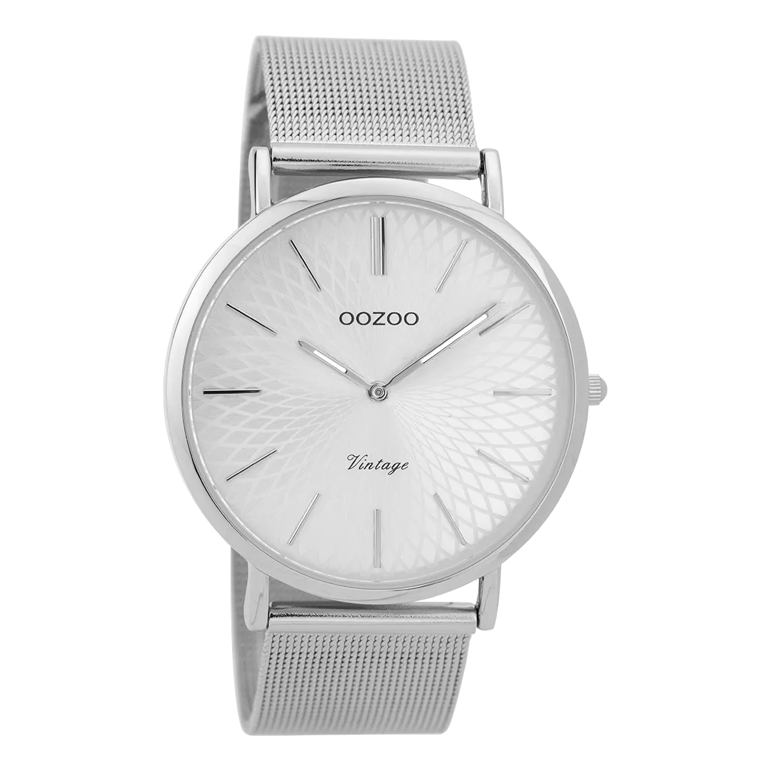 Silver coloured OOZOO watch with metal mesh bracelet - C9340