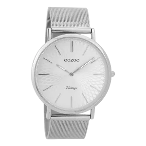 Silver coloured OOZOO watch with metal mesh bracelet - C9340