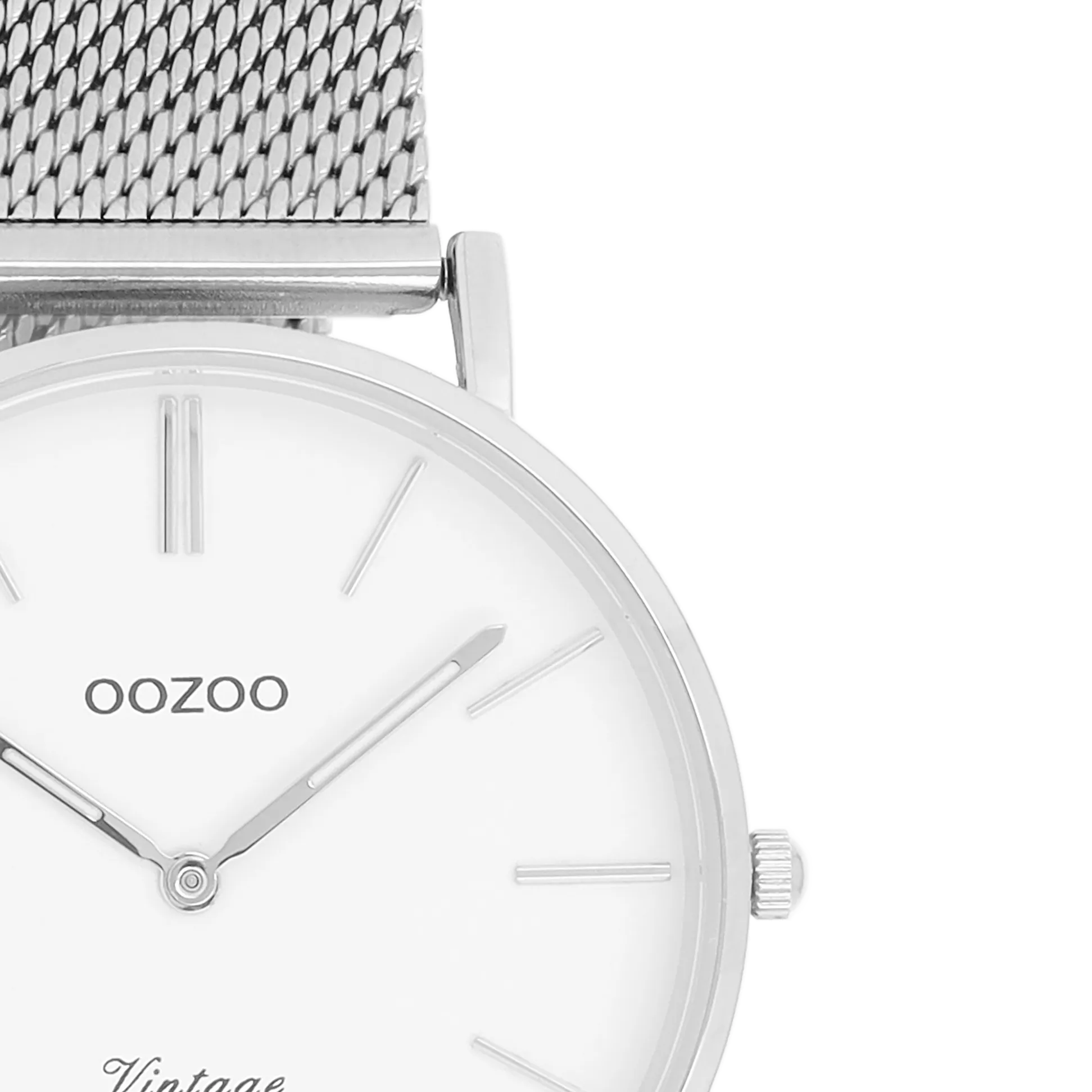 Silver coloured OOZOO watch with white metal mesh bracelet - C9902