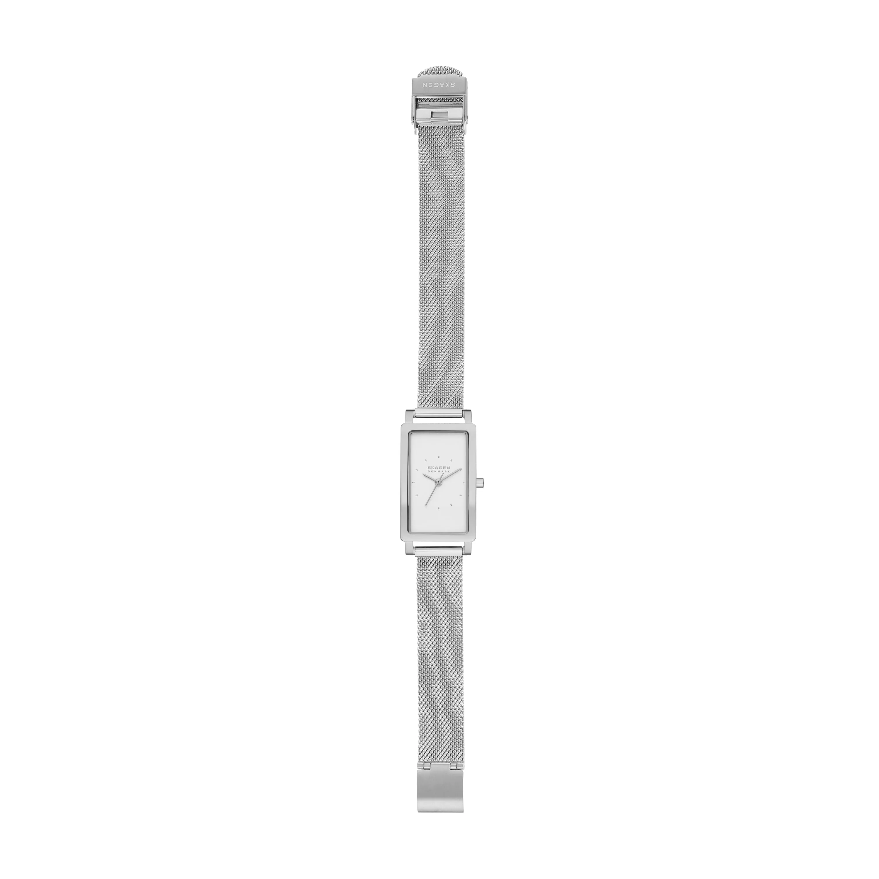 Sophisticated Skagen Hagen Stainless Steel Mesh Watch with Rectangular Face and Three-Hand Movement - Model SKW3096