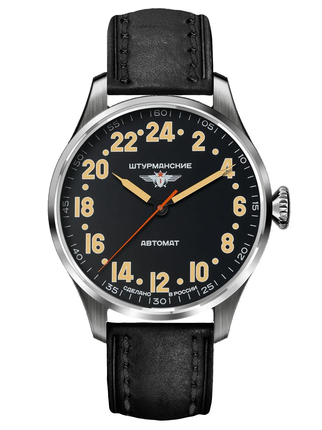 Sturmanskie ARCTIC RUSSIAN 24-Hour Black Leather Mens Watch 2431/6821341