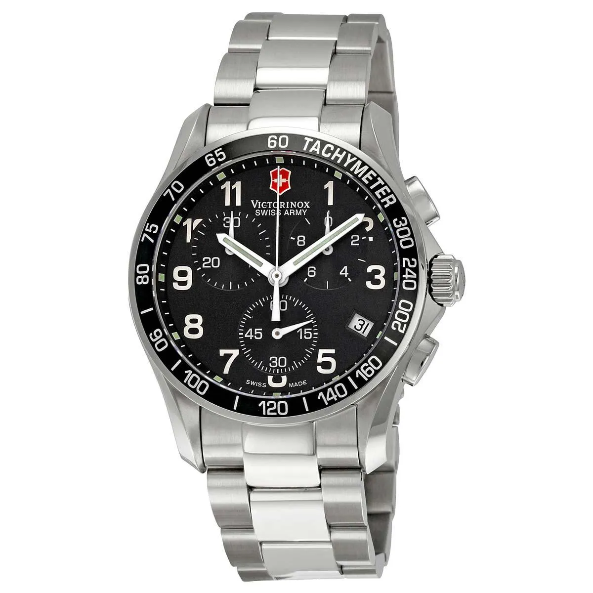 Swiss Army 241122 Men's Chrono Classic Black Dial Stainless Steel Bracelet Watch