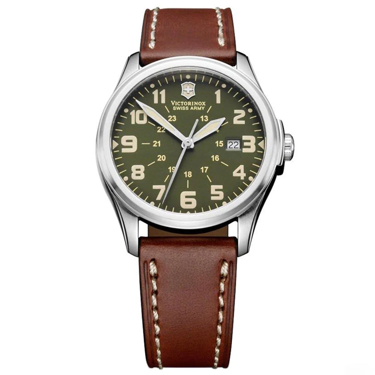 Swiss Army 241309 Men's Infantry Vintage Green Dial Brown Leather Strap Watch