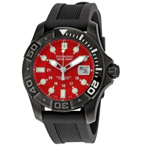 Swiss Army 241427 Men's Dive Master Red Dial Gunmetal Tone Steel Black Rubber Strap Watch