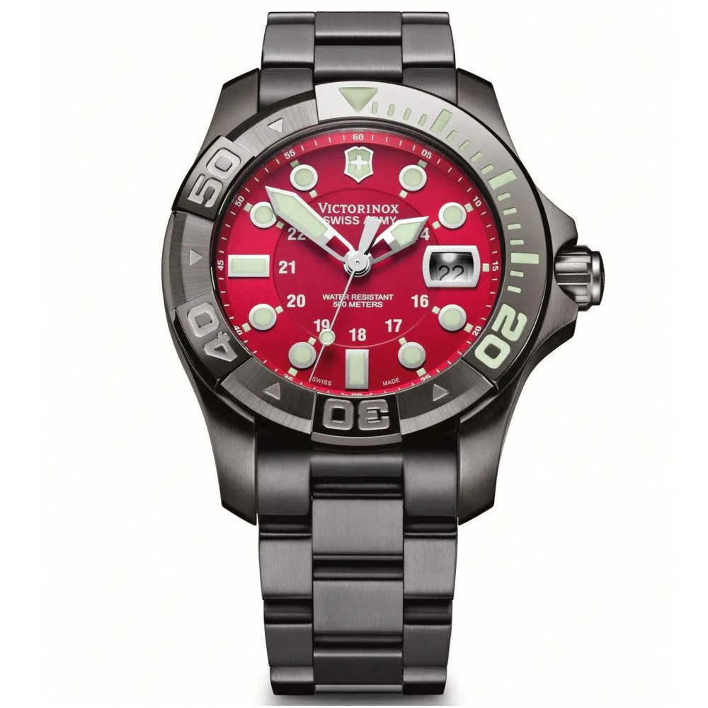 Swiss Army 241430 Men's Dive Master Red Dial Gunmetal Tone Stainless Steel Bracelet Watch