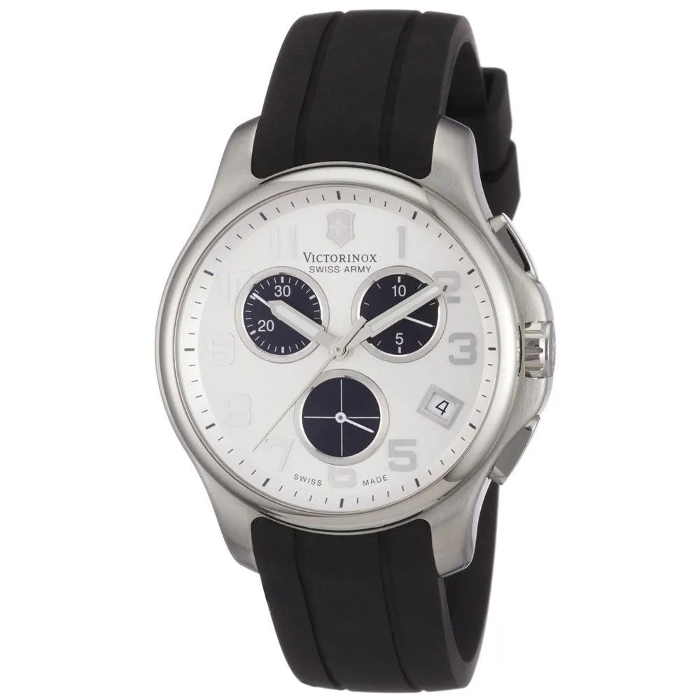 Swiss Army 241454 Men's Officers Silver Dial Black Rubber Strap Chronograph Watch