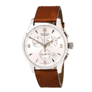 Swiss Army 241480 Men's Alliance Silver Dial Brown Leather Strap Chronograph Watch