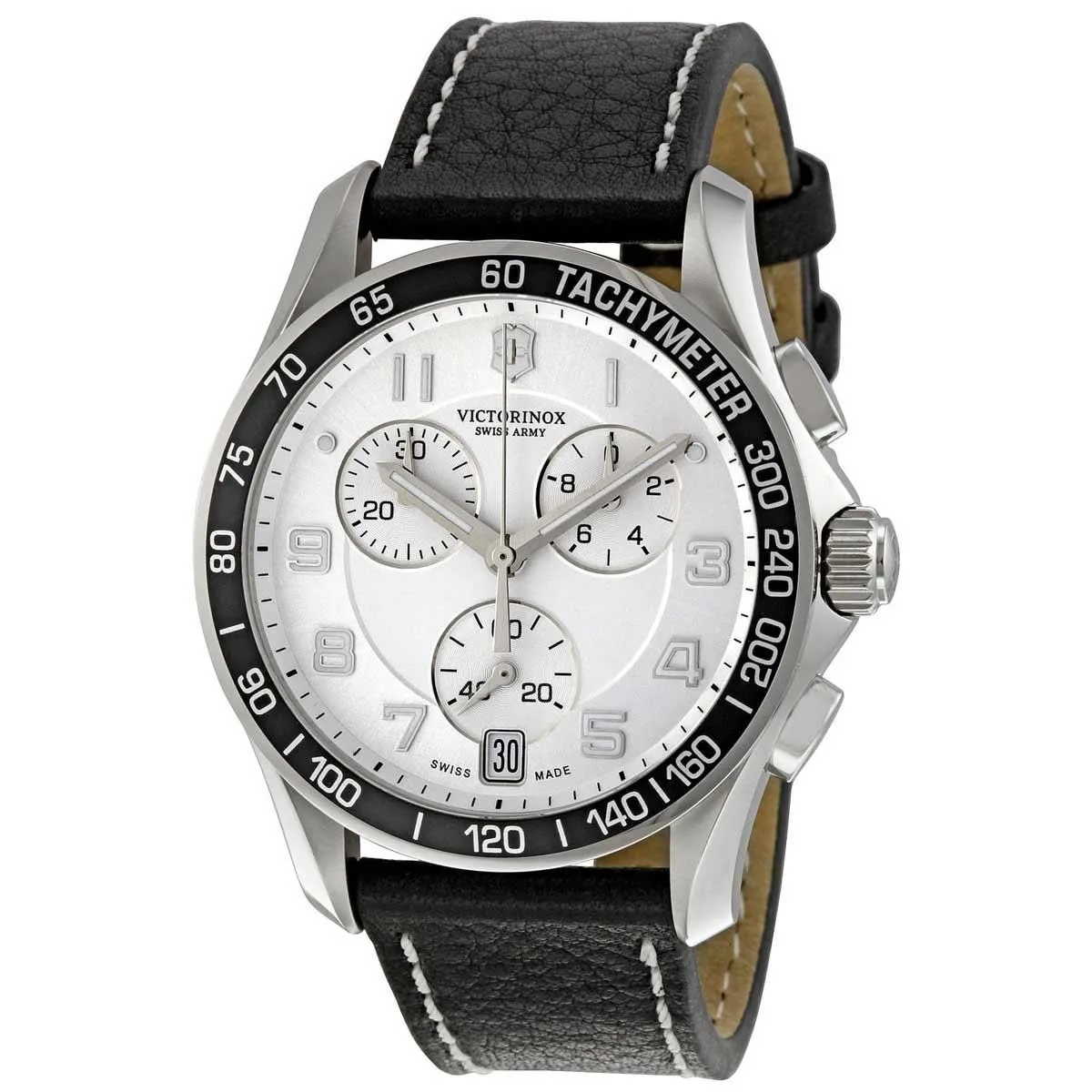 Swiss Army 241496 Men's Chrono Classic Silver Dial Black Leather Strap Watch