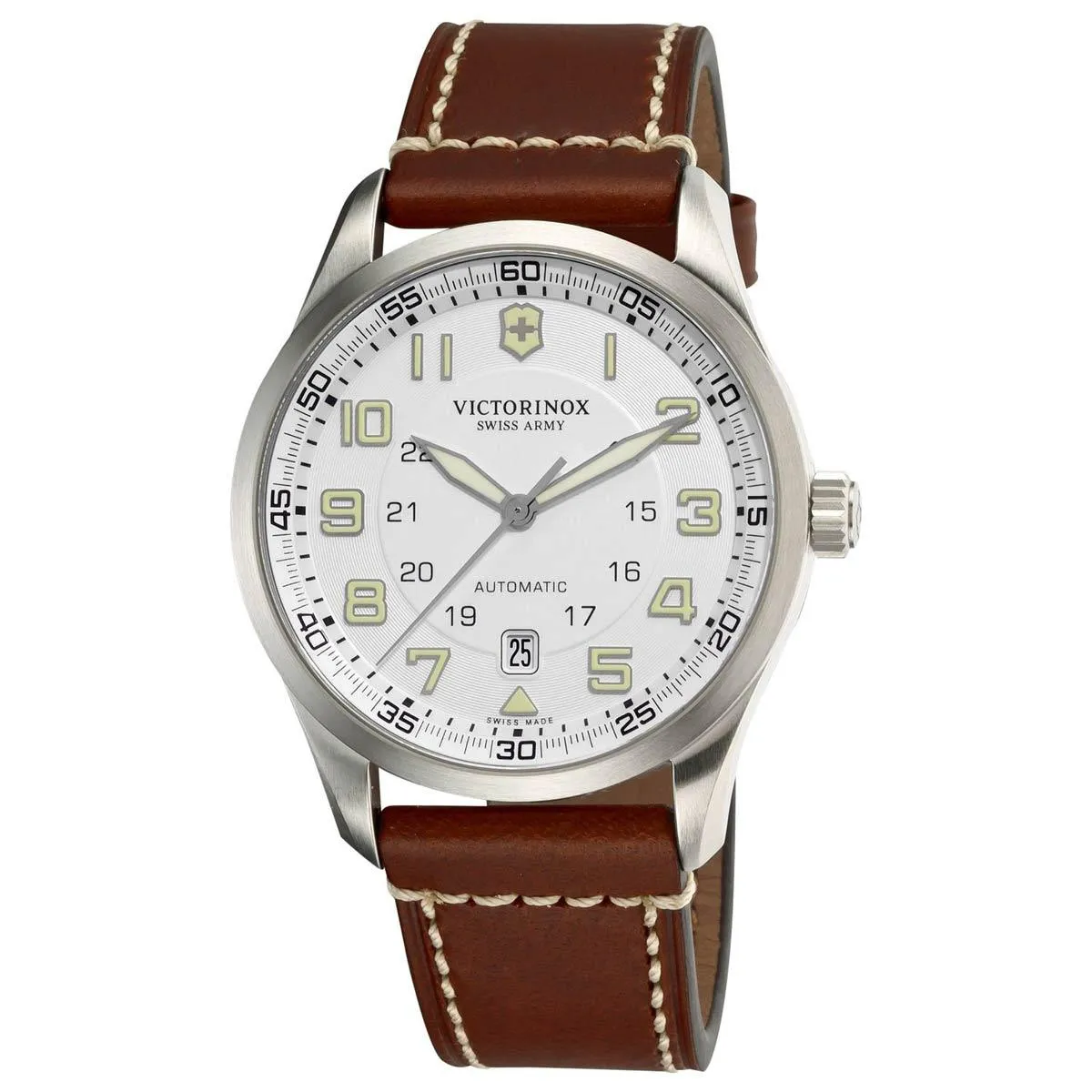 Swiss Army 241505 Men's AirBoss Automatic Silver Dial Brown Leather Strap Watch