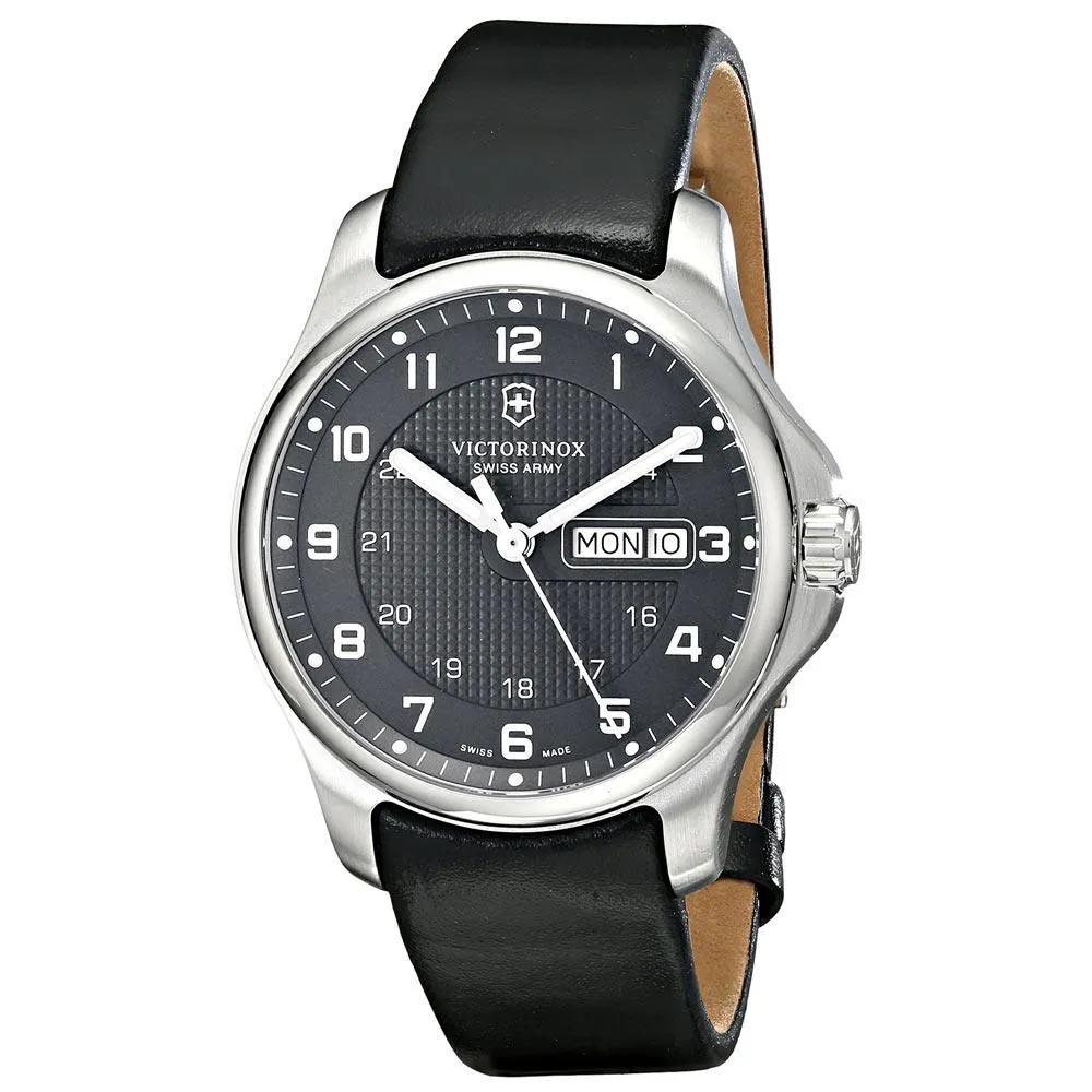 Swiss Army 241549 Men's Officer's Day Date Black Dial Black Leather Strap Watch