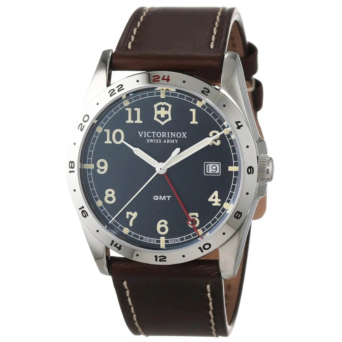 Swiss Army 241648 Men's Infantry GMT Black Dial Brown Leather Strap Watch