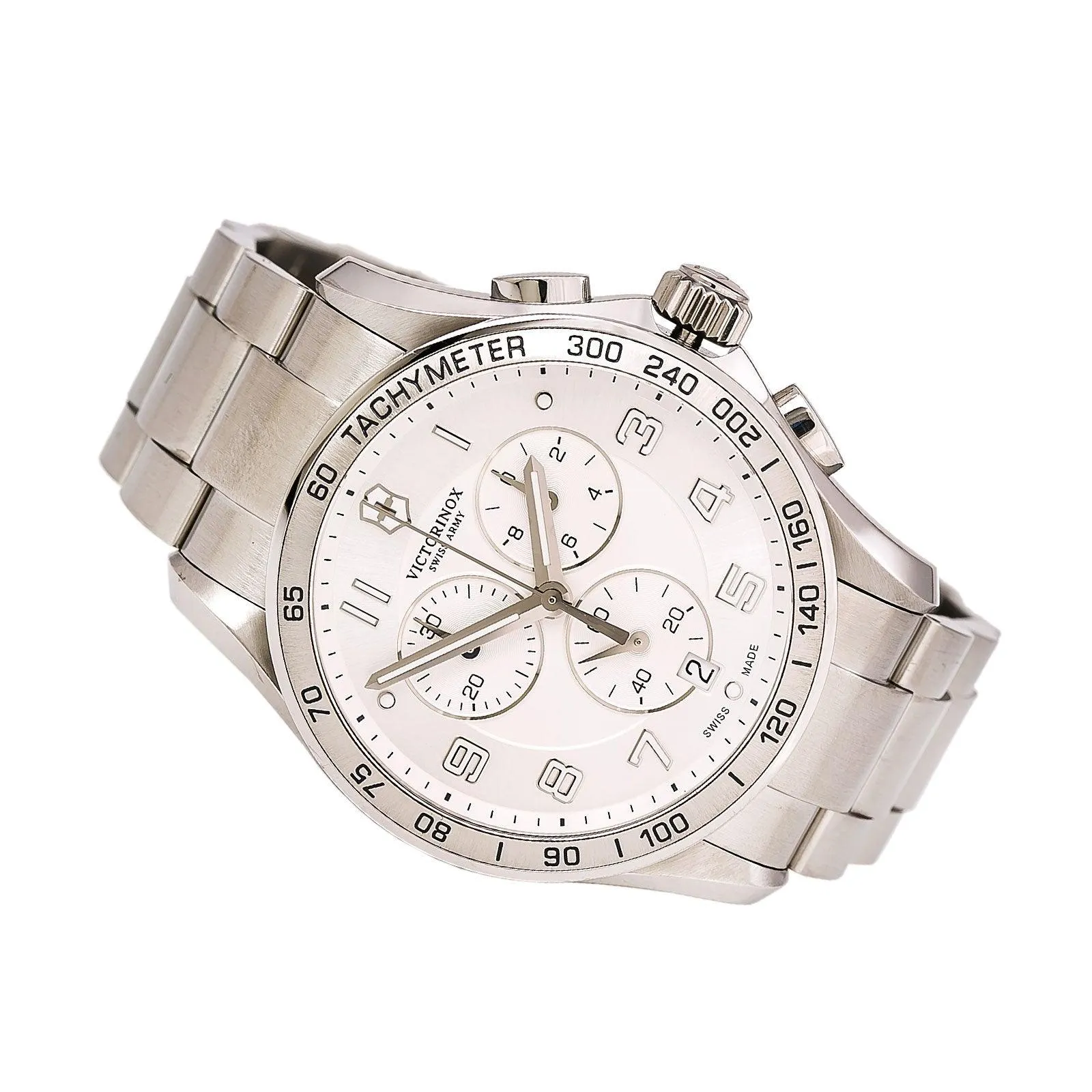 Swiss Army 241654 Men's Classic XLS Silver Dial Stainless Steel Bracelet Chronograph Watch