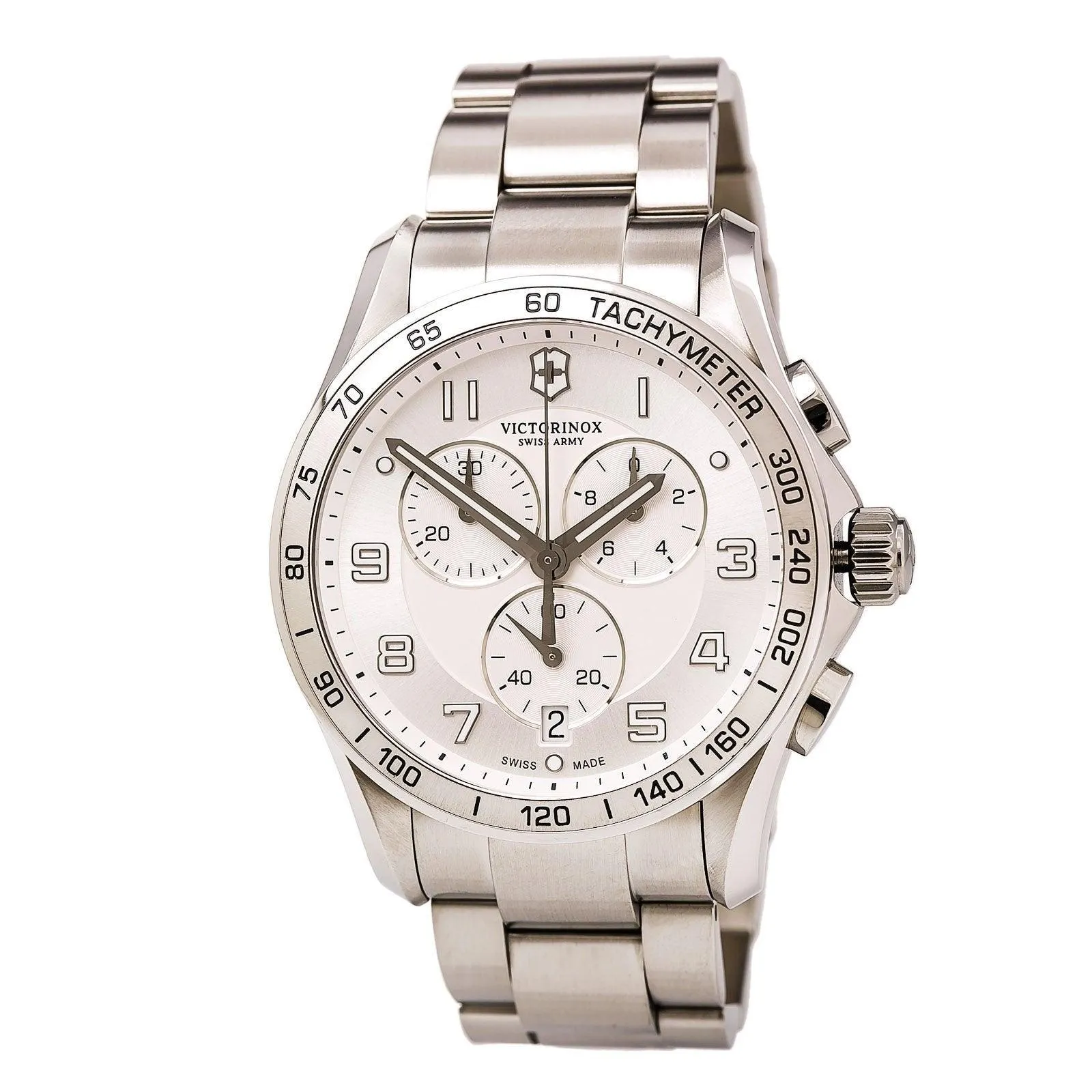 Swiss Army 241654 Men's Classic XLS Silver Dial Stainless Steel Bracelet Chronograph Watch