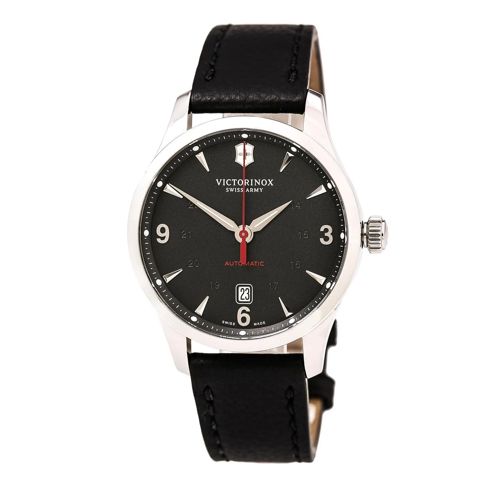 Swiss Army 241668 Men's Alliance Black Dial Black Leather Strap Mechanical Automatic Watch