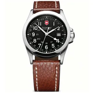Swiss Army 24798 Men's Infantry 2nd Time Zone Black Dial Brown Leather Strap Watch