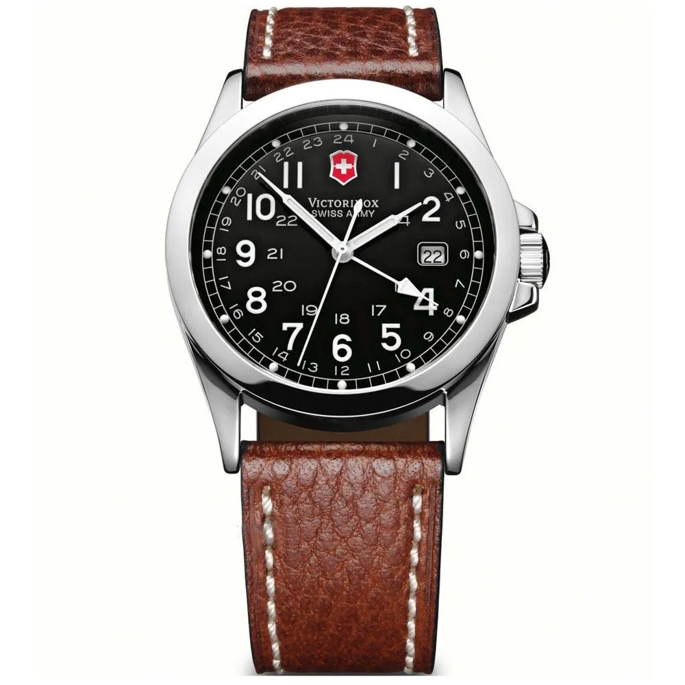 Swiss Army 24798 Men's Infantry 2nd Time Zone Black Dial Brown Leather Strap Watch