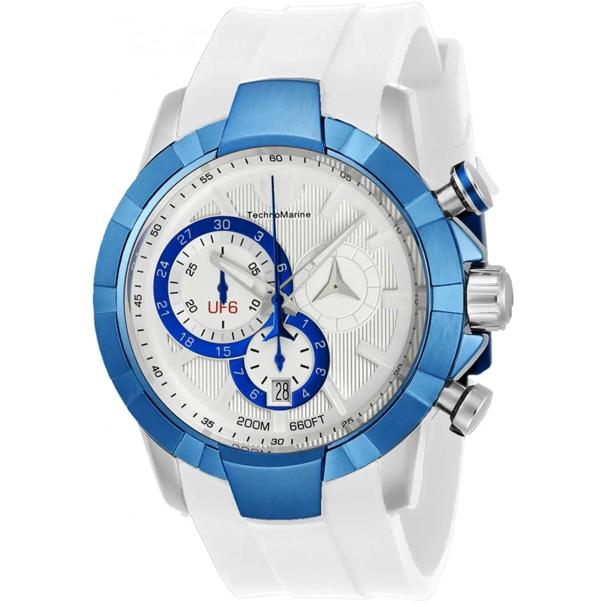 Technomarine Men's Chrono Watch - UF6 Blue and White Dial Silicone Strap | TM-615013