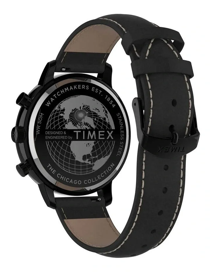 Timex Chicago Black Leather Chronograph Watch TW2U39200