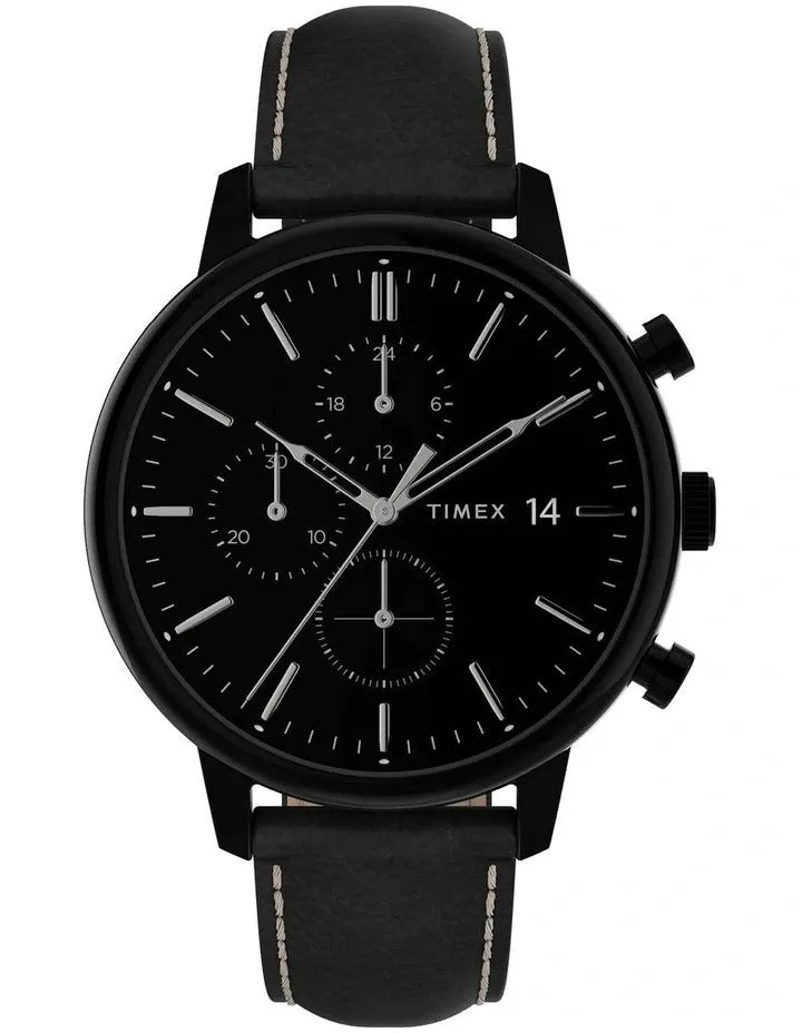 Timex Chicago Black Leather Chronograph Watch TW2U39200