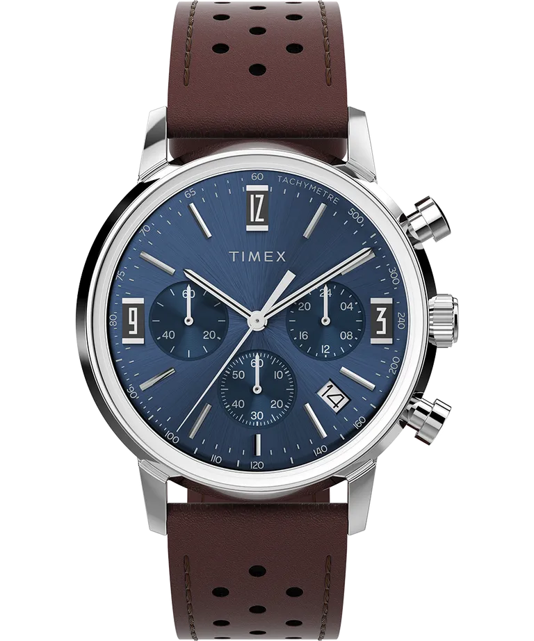 Timex Marlin Chronograph Tachymeter 40mm Leather Strap Watch TW2W10200