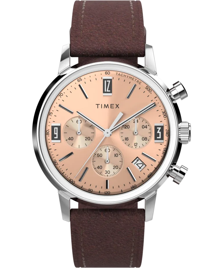 Timex Marlin Chronograph Tachymeter 40mm Leather Strap Watch TW2W51400