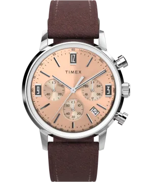 Timex Marlin Chronograph Tachymeter 40mm Leather Strap Watch TW2W51400