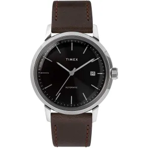 Timex Men's Automatic Watch - Marlin Black Dial Brown Leather Strap | TW2T23000ZV