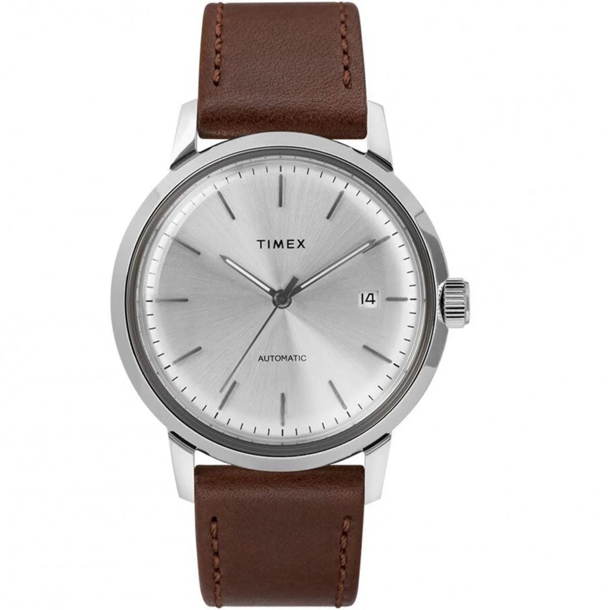 Timex Men's Automatic Watch - Marlin Silver Dial Leather Strap | TW2T22700ZV