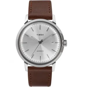 Timex Men's Automatic Watch - Marlin Silver Dial Leather Strap | TW2T22700ZV