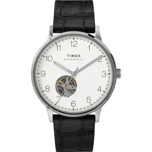 Timex Men's Automatic Watch - Waterbury White Dial Leather Strap | TW2U11500ZV