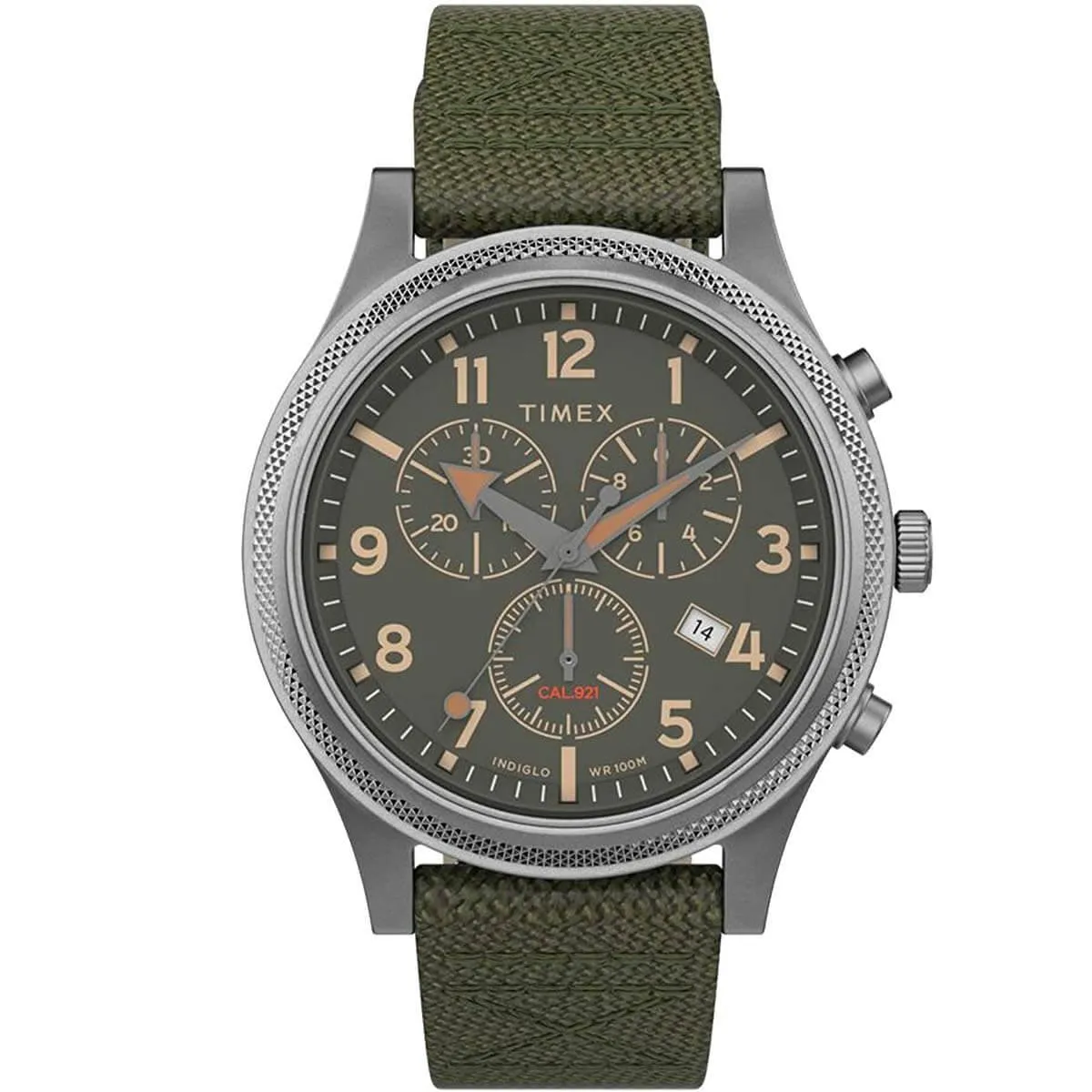 Timex Men's Chronograph Watch - Allied Green Dial Grey Fabric Strap | TW2T75800VQ
