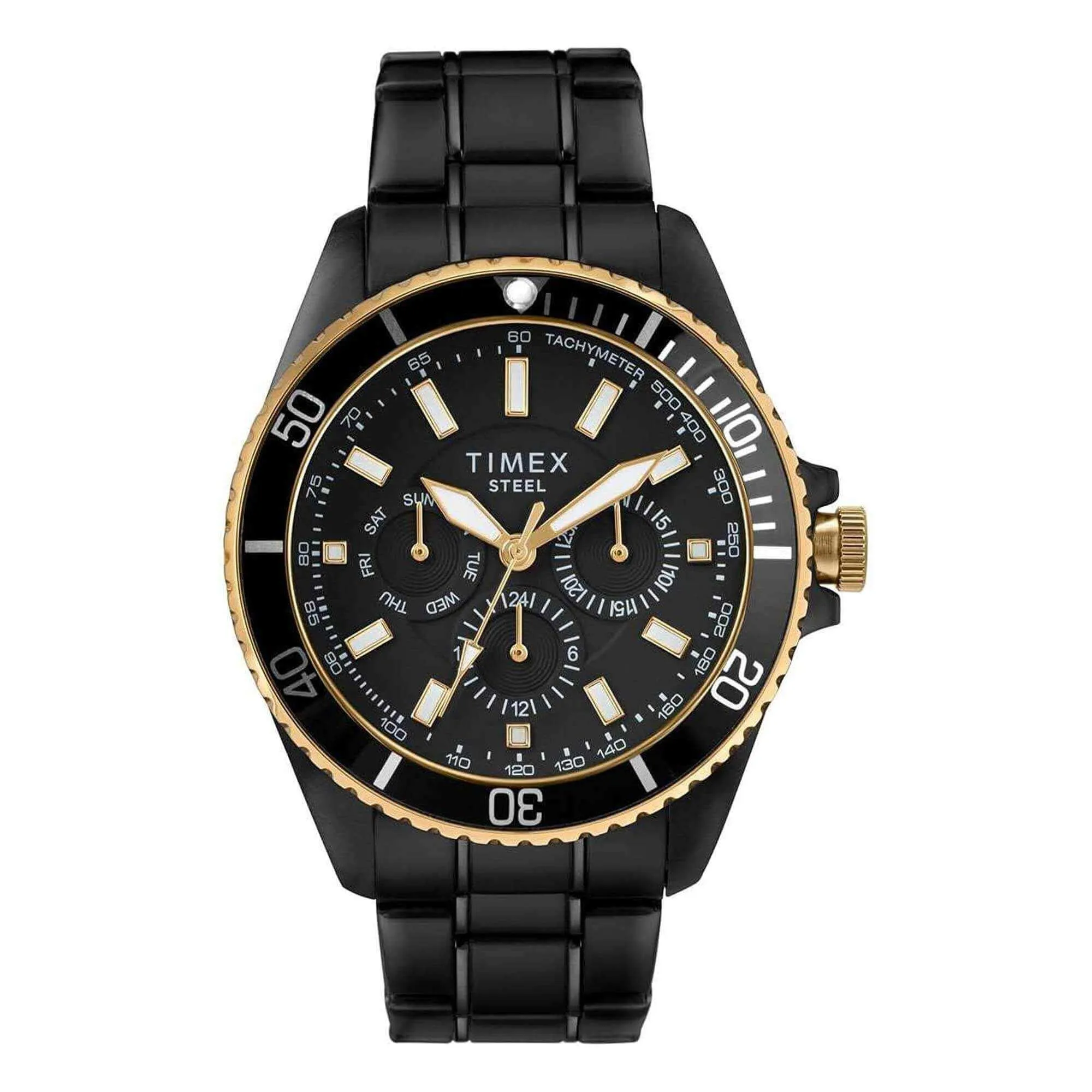 Timex Men's Chronograph Watch - Black IP Stainless Steel Bracelet | TW2T59100
