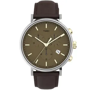 Timex Men's Chronograph Watch - Fairfield Tan Dial Brown Strap | TW2T67700VQ