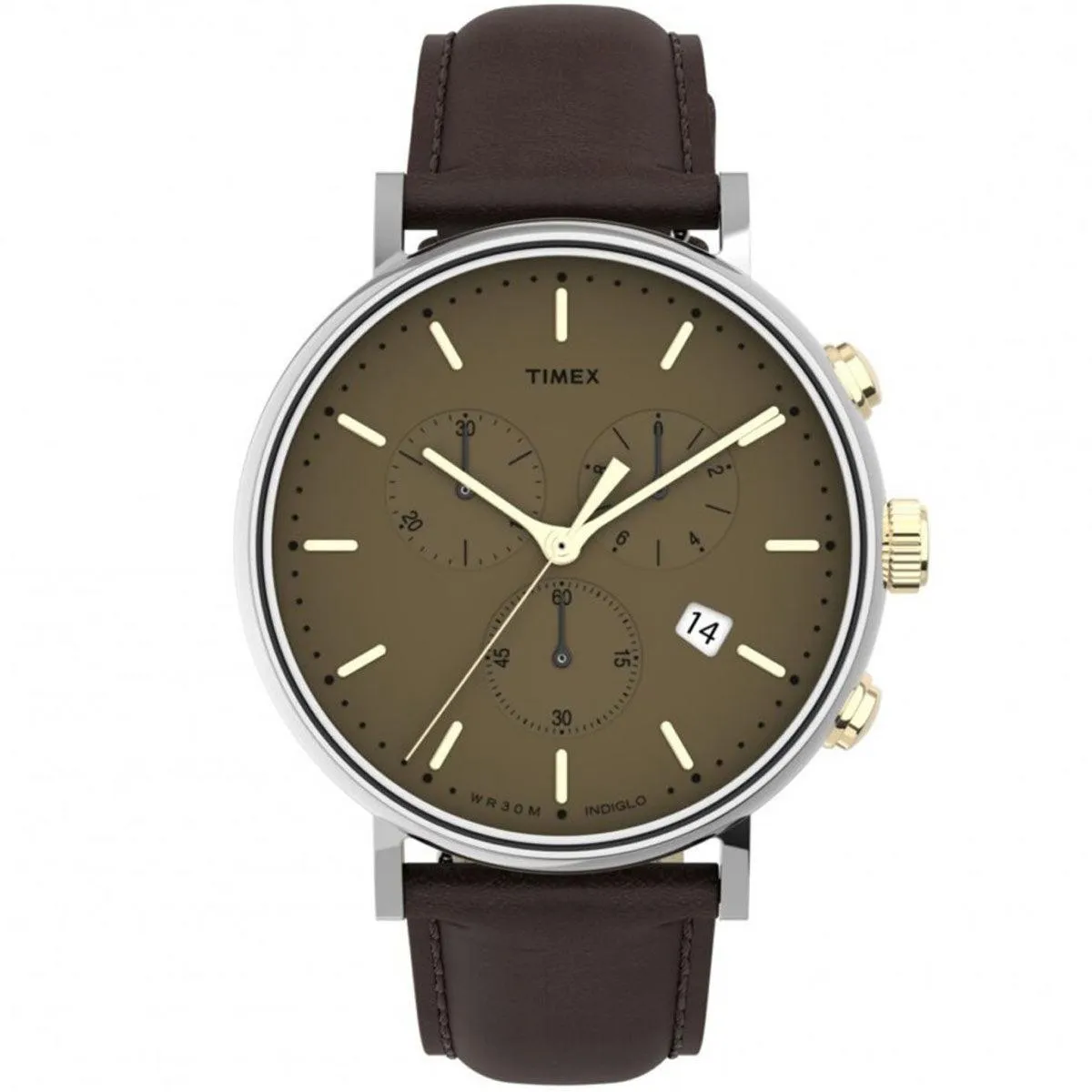 Timex Men's Chronograph Watch - Fairfield Tan Dial Brown Strap | TW2T67700VQ