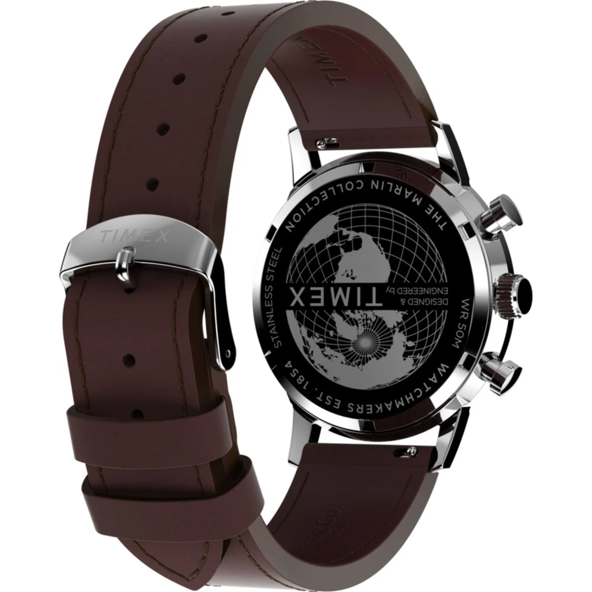Timex Men's Chronograph Watch - Marlin Blue Dial Brown Leather Strap | TW2W10200VQ