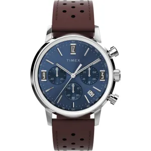 Timex Men's Chronograph Watch - Marlin Blue Dial Brown Leather Strap | TW2W10200VQ