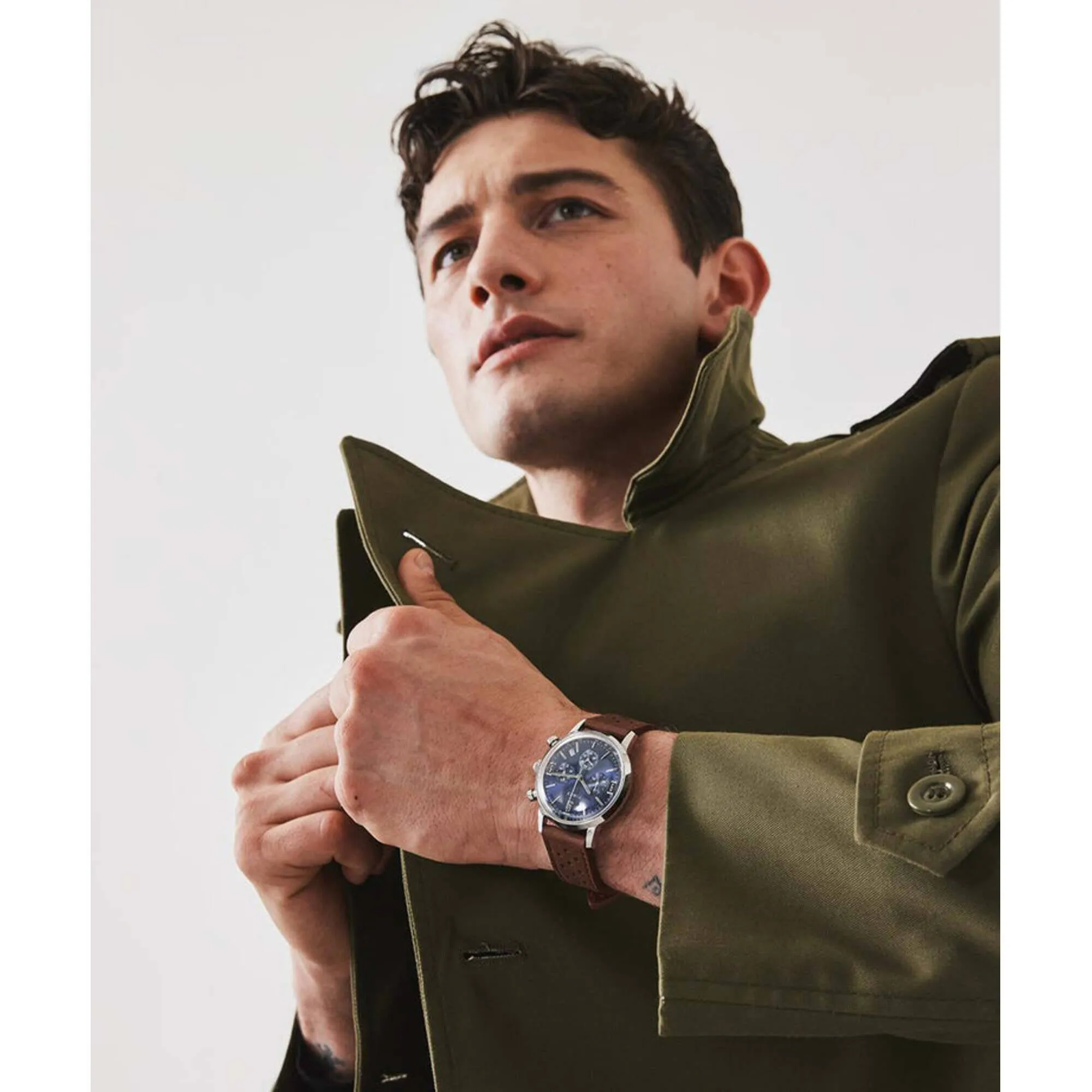 Timex Men's Chronograph Watch - Marlin Blue Dial Brown Leather Strap | TW2W10200VQ