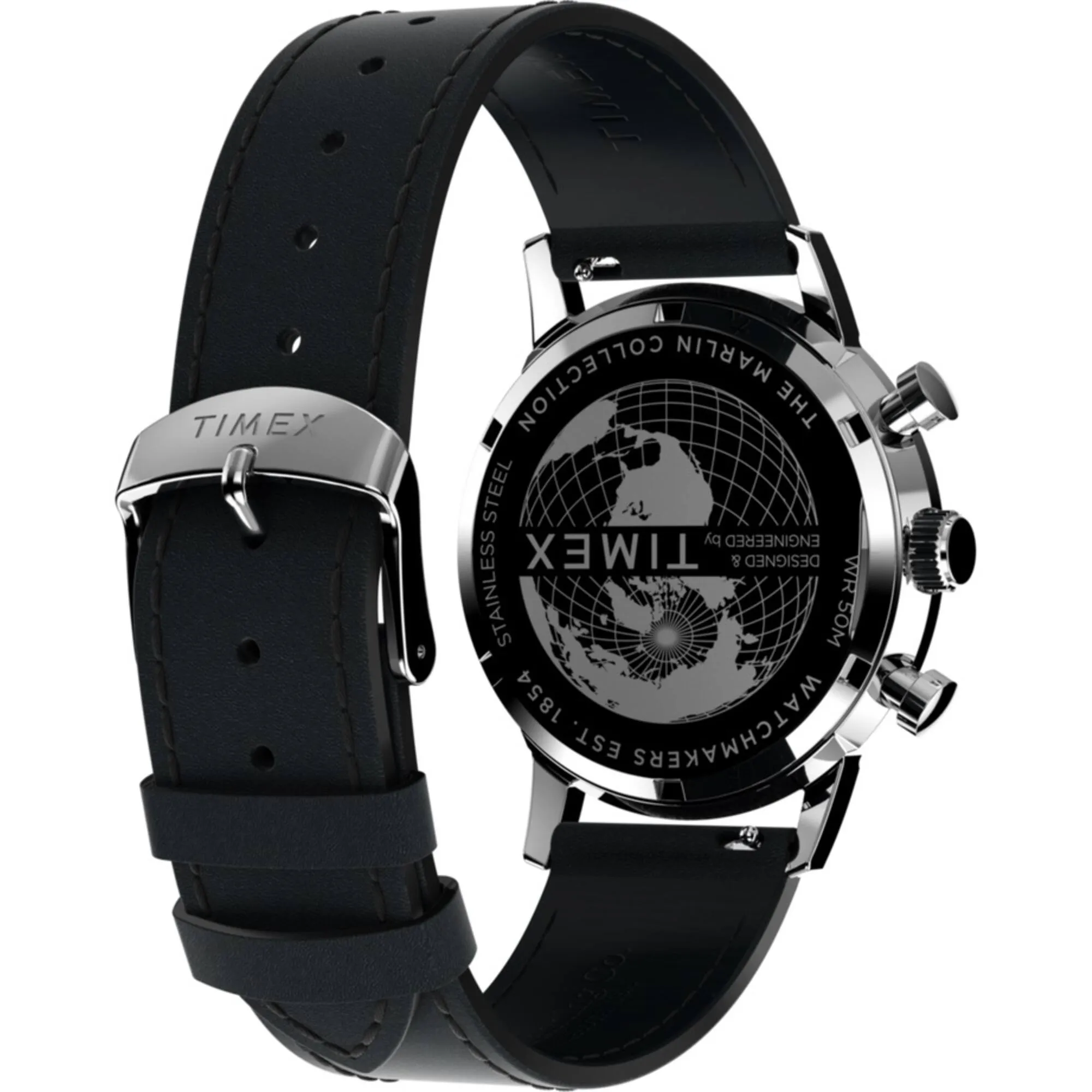 Timex Men's Chronograph Watch - Marlin Silver Tone Dial Black Strap | TW2W10300VQ